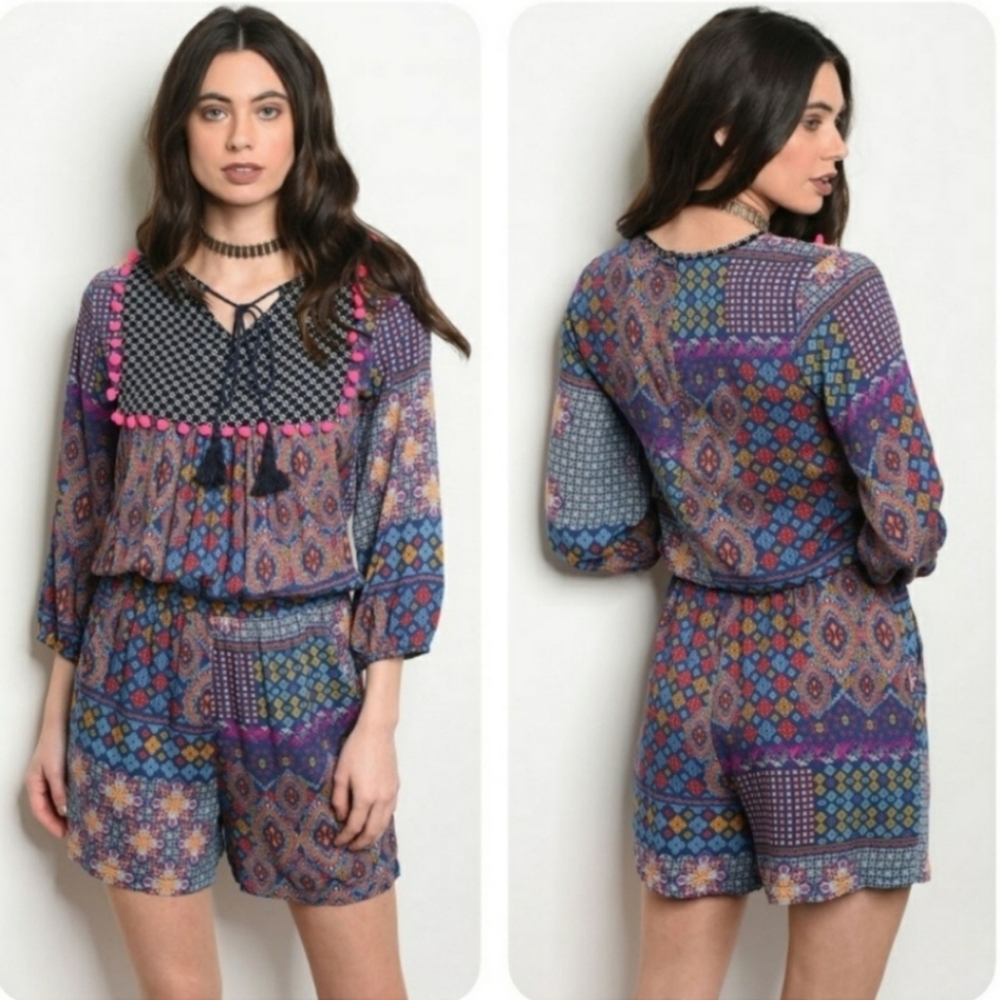 💥SALE💥Multi colored print pom pom romper